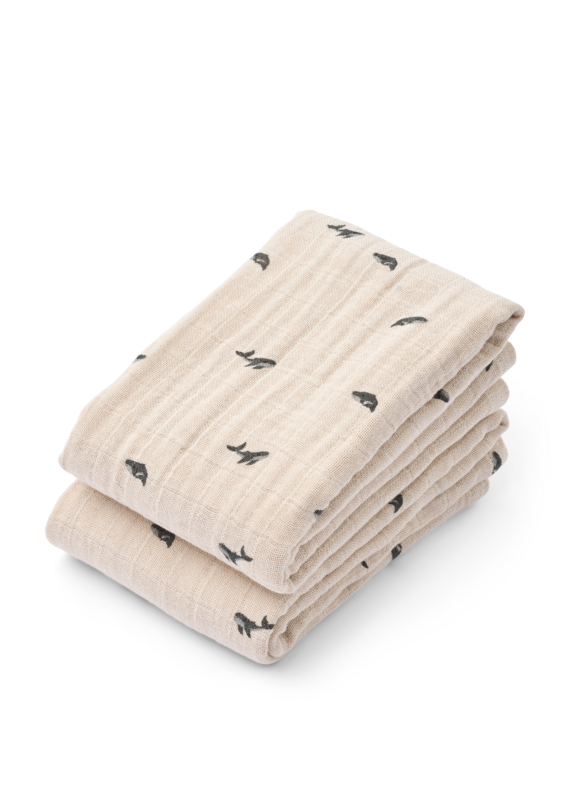 Liewood Lewis Muslin Cloth 2-Pack Mini whale / Sandy