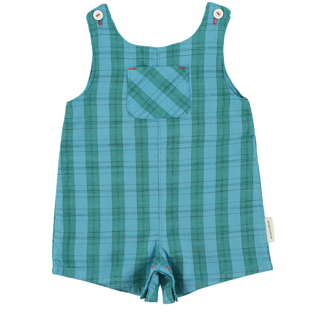Piupiuchick baby short jumpsuit | blue & green checkered ss26