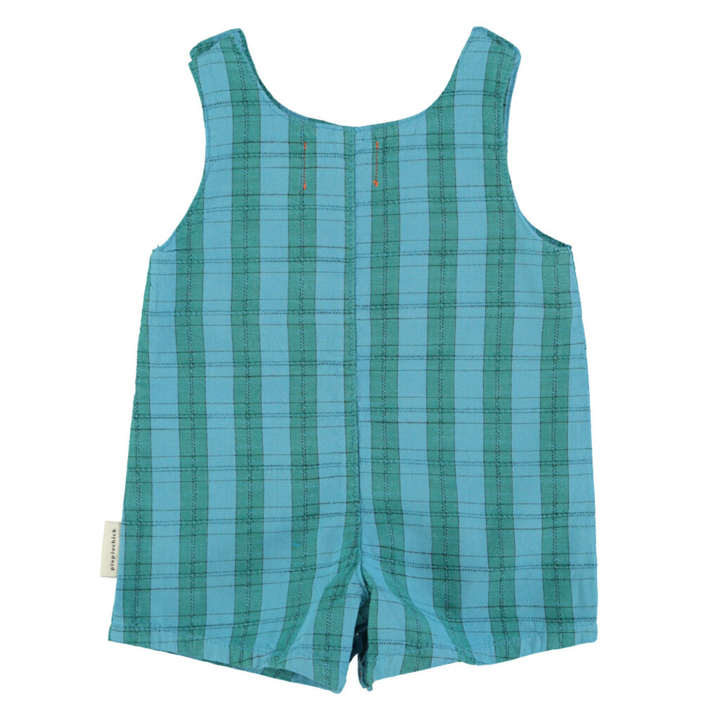 Piupiuchick baby short jumpsuit | blue & green checkered ss26