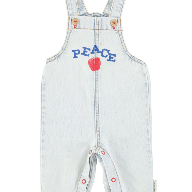 Piupiuchick baby dungarees | washed light blue denim w/  "peace" print ss26
