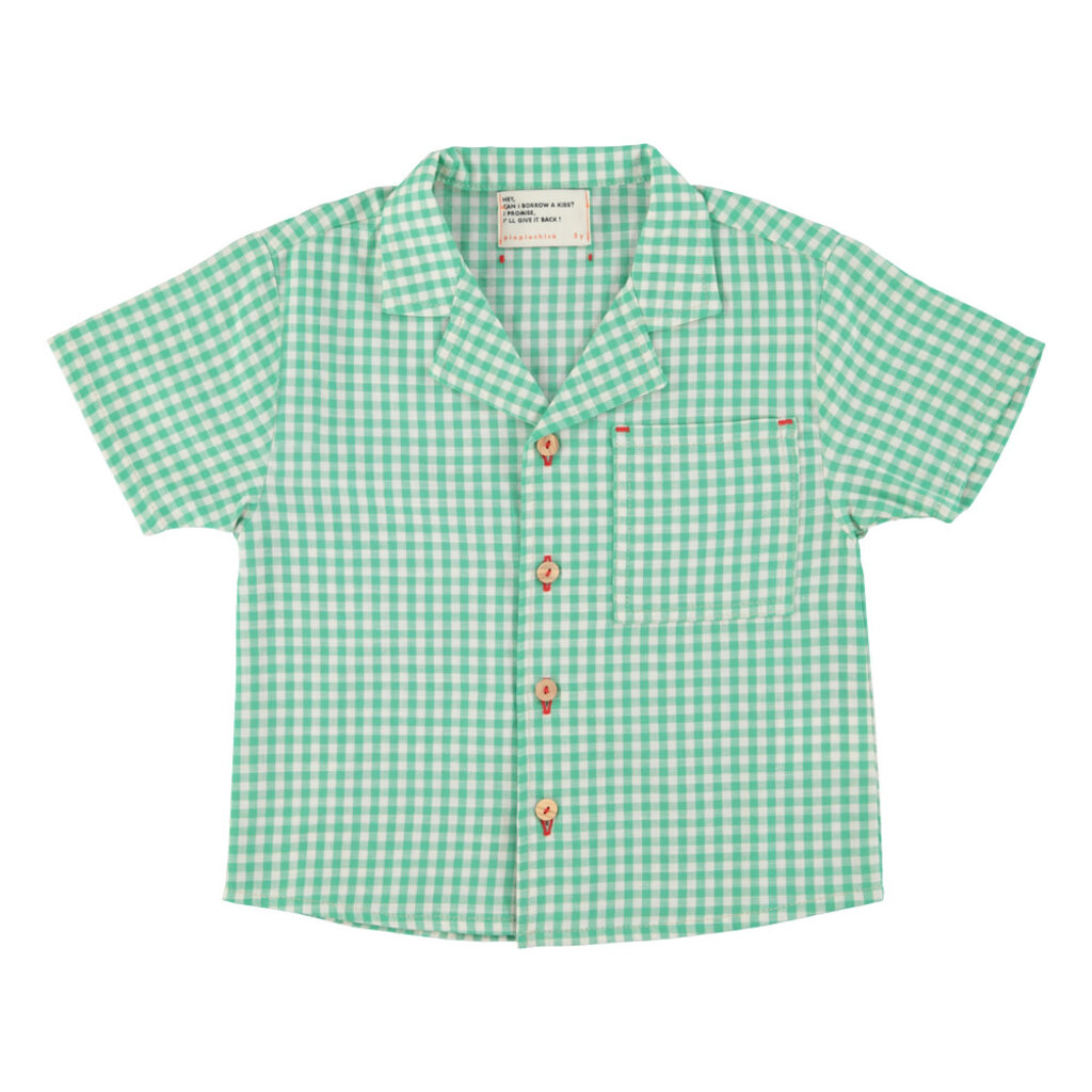 Piupiuchick hawaiian shirt | green  & ecru checkered ss26