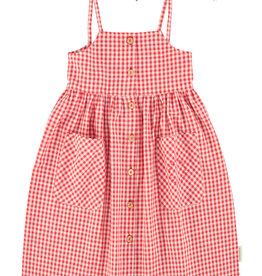 Piupiuchick long dress | red & ecru checkered ss26
