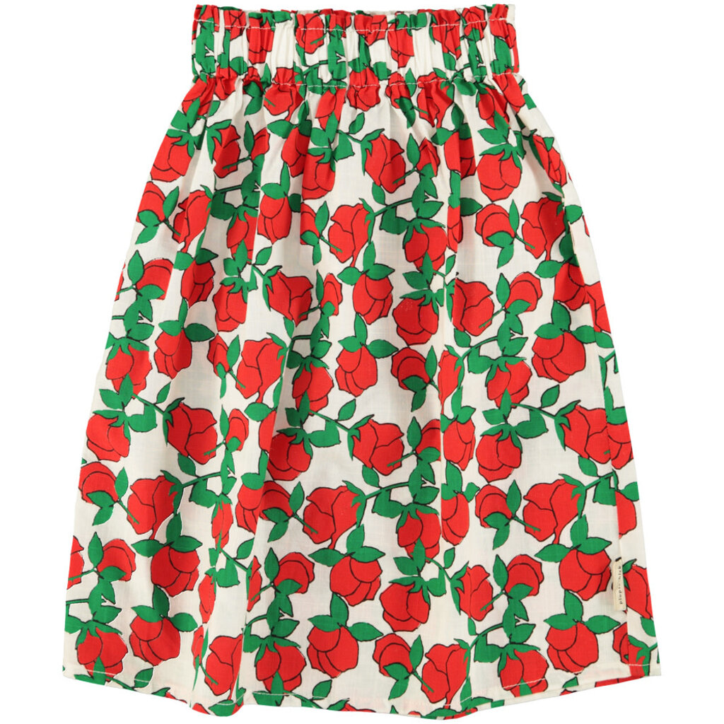 Piupiuchick long skirt | ecru w/ red roses print ss26