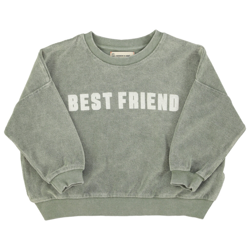 Piupiuchick sweatshirt | washed green w/ "best friend" print ss26