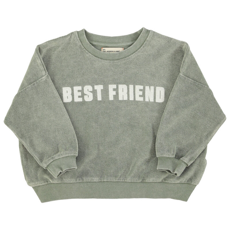 Piupiuchick sweatshirt | washed green w/ "best friend" print ss26