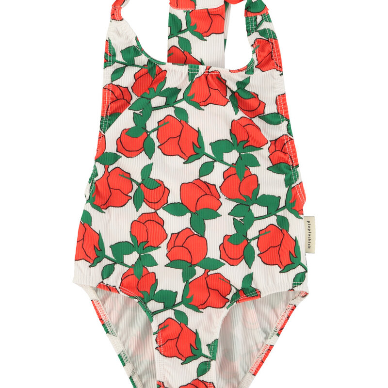 Piupiuchick swimsuit w/ back bow | ecru w/ red roses ss26