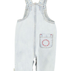 Piupiuchick baby dungarees | washed light blue denim w/  "peace" print ss26