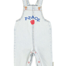 Piupiuchick baby dungarees | washed light blue denim w/  "peace" print ss26