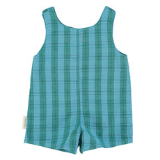 Piupiuchick baby short jumpsuit | blue & green checkered ss26
