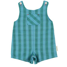 Piupiuchick baby short jumpsuit | blue & green checkered ss26