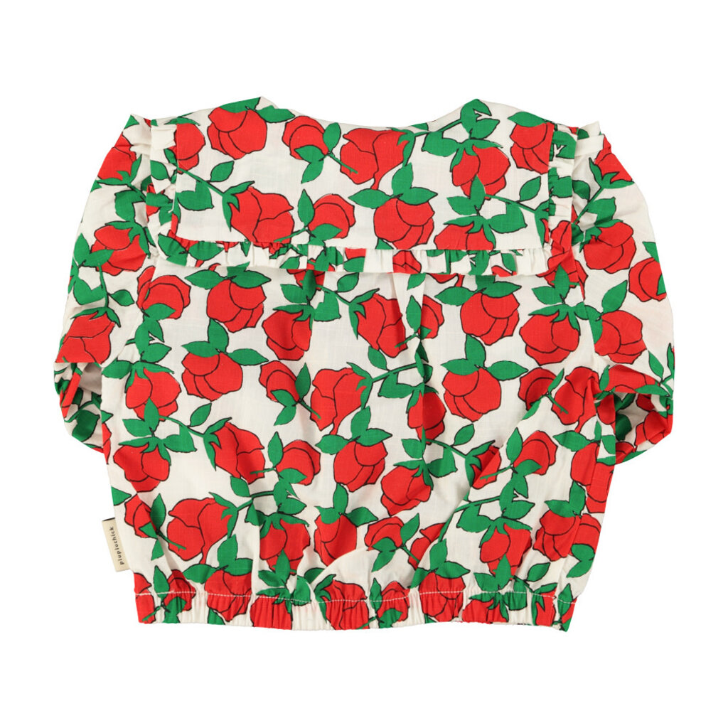 Piupiuchick blouse w/ sailor collar | ecru w/ red roses print ss26
