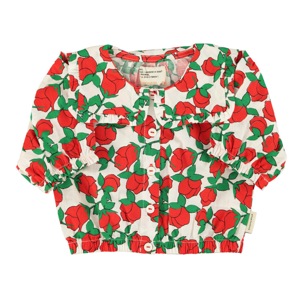 Piupiuchick blouse w/ sailor collar | ecru w/ red roses print ss26