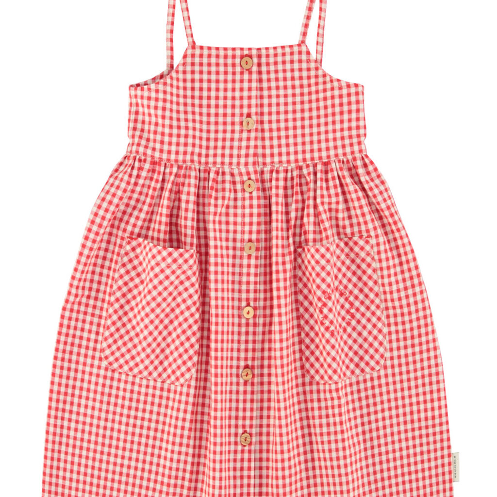 Piupiuchick long dress | red & ecru checkered ss26