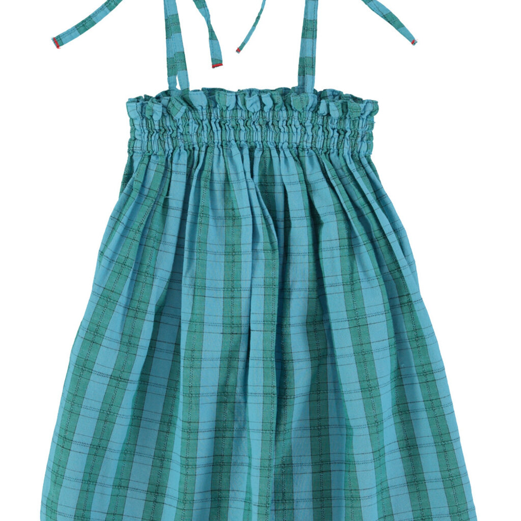 Piupiuchick short dress w/ straps | blue & green checkered ss26