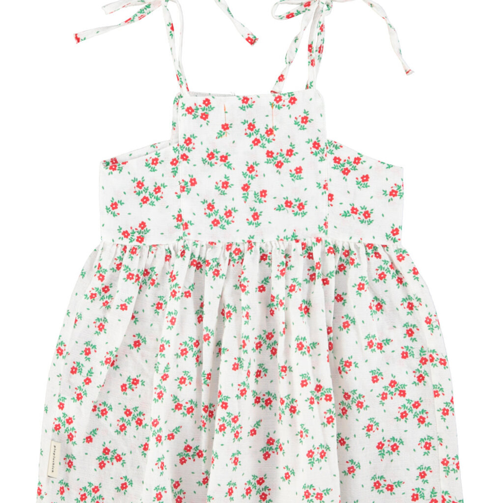 Piupiuchick short dress | ecru w/ red flowers allover ss26