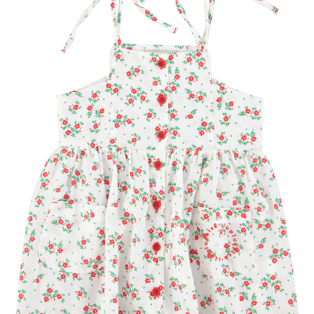 Piupiuchick short dress | ecru w/ red flowers allover ss26