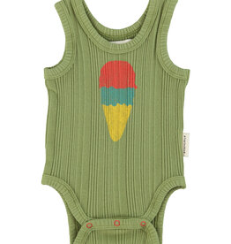 Piupiuchick sleeveless bodysuit | olive  w/ ice cream print ss26