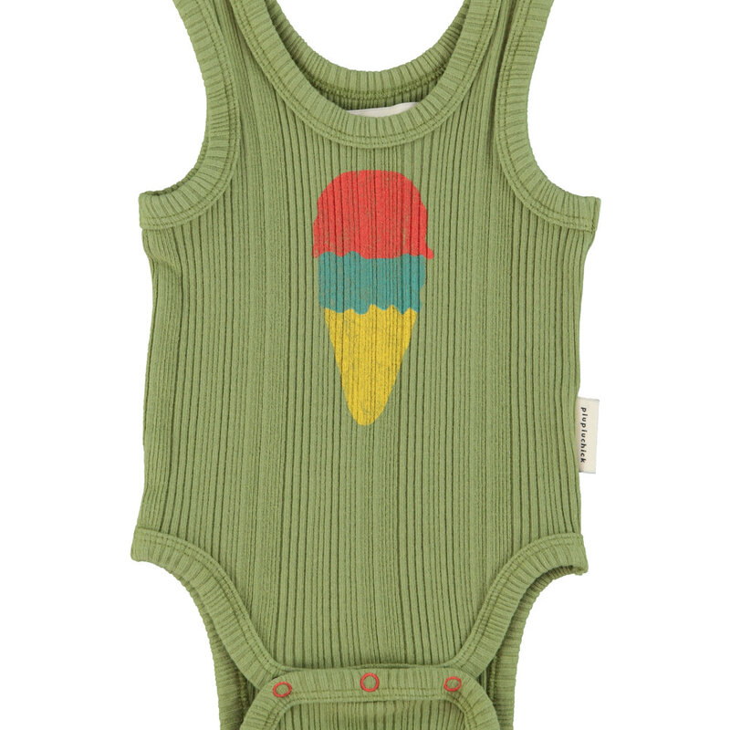 Piupiuchick sleeveless bodysuit | olive  w/ ice cream print ss26
