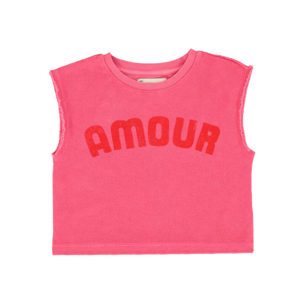 Piupiuchick sleeveless top | pink  w/ "amour" print ss26