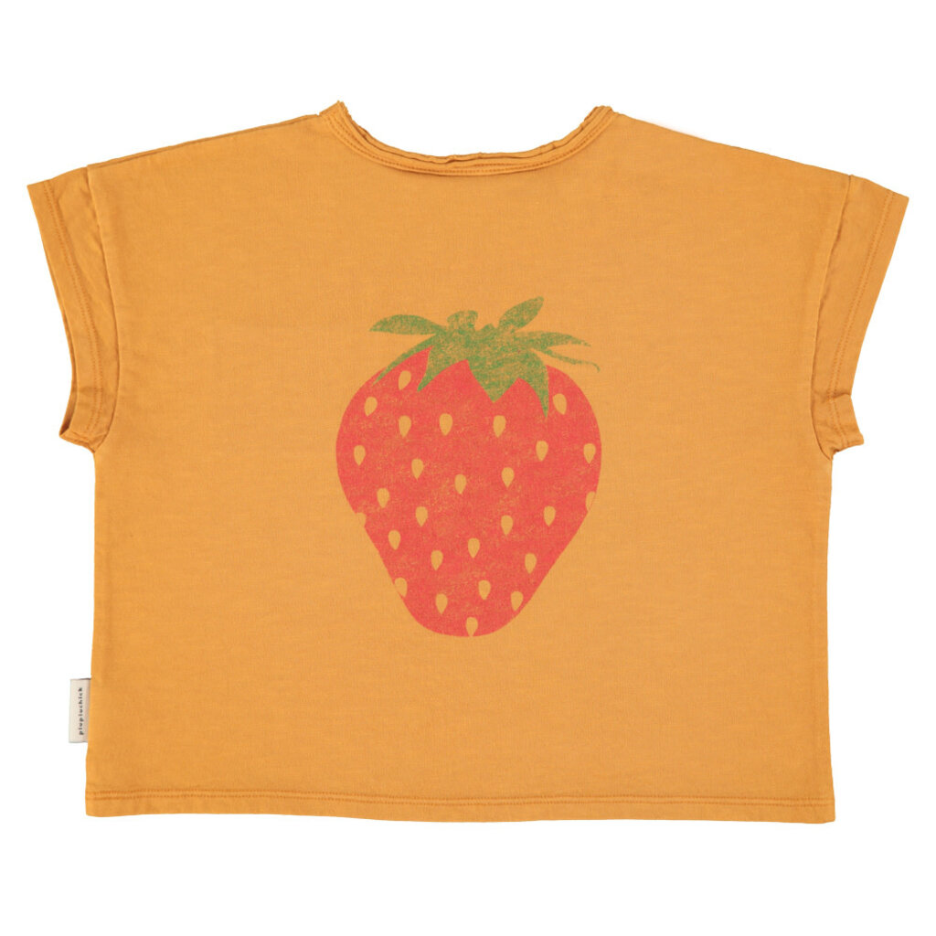 Piupiuchick t'shirt | camel w/ strawberry print ss26