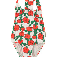 Piupiuchick swimsuit w/ back bow | ecru w/ red roses ss26