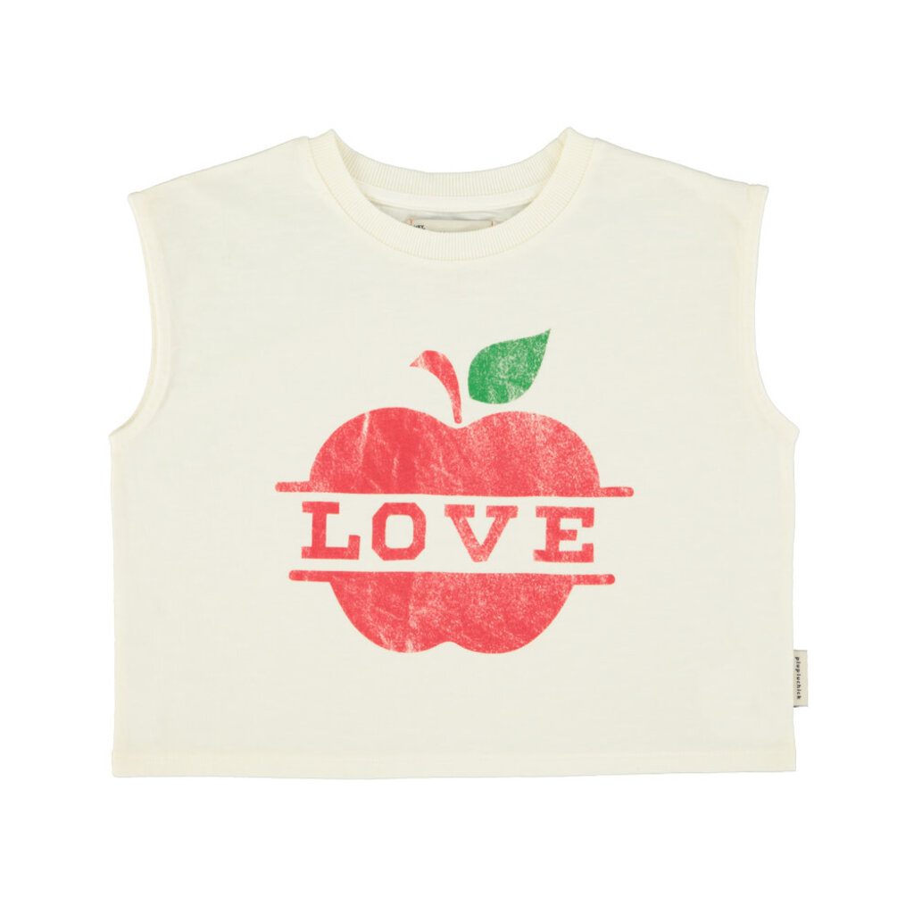 Piupiuchick sleeveless t´shirt | ecru w/ apple print ss26