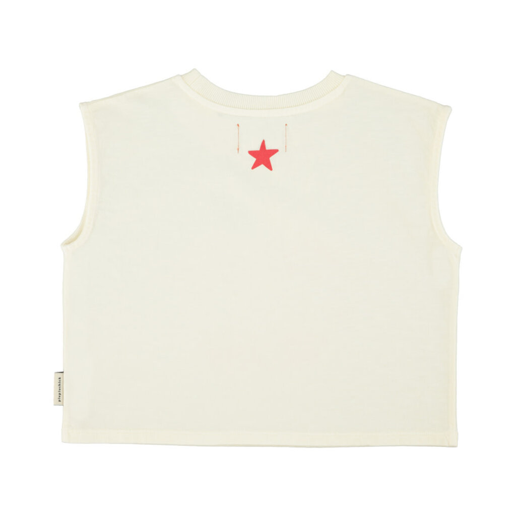 Piupiuchick sleeveless t´shirt | ecru w/ apple print ss26