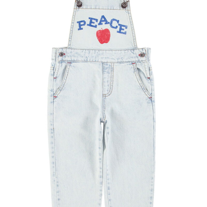 Piupiuchick dungarees | washed light blue denim w/ "peace" print ss26