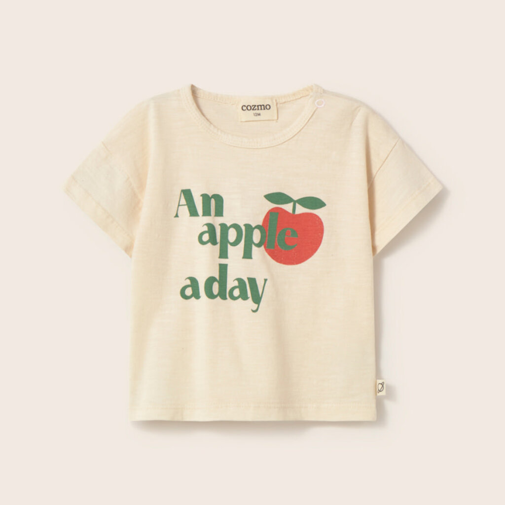 Cozmo Soft Slub Cotton Print Baby T-Shirt Apple Ivory-Soft Slub Cotton ss26
