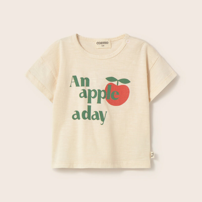 Cozmo Soft Slub Cotton Print Baby T-Shirt Apple Ivory-Soft Slub Cotton ss26