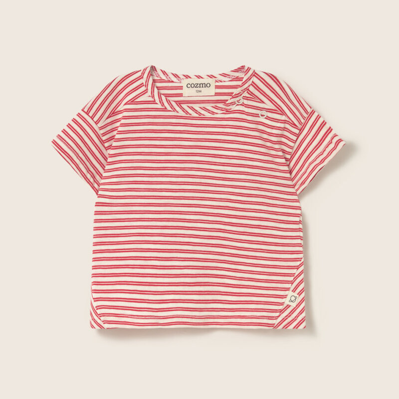 Cozmo Striped Slub Cotton Baby T-Shirt Tomato-Striped Slub Cotton ss26