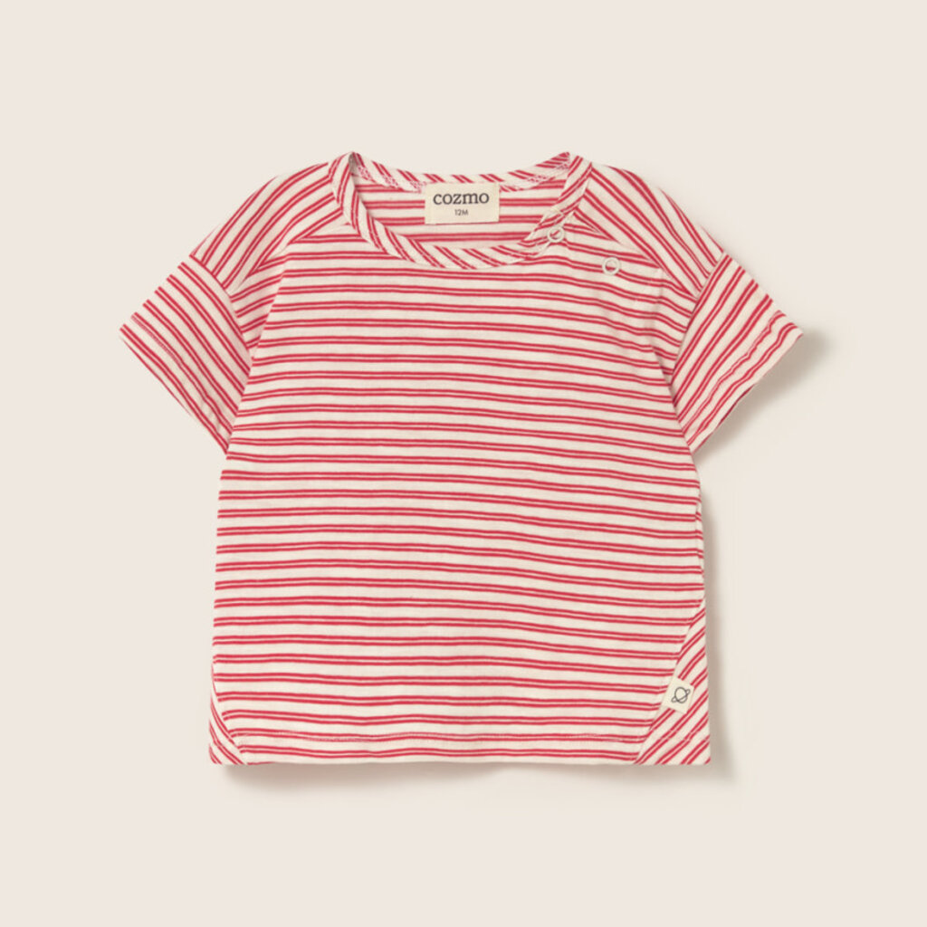 Cozmo Striped Slub Cotton Baby T-Shirt Tomato-Striped Slub Cotton ss26