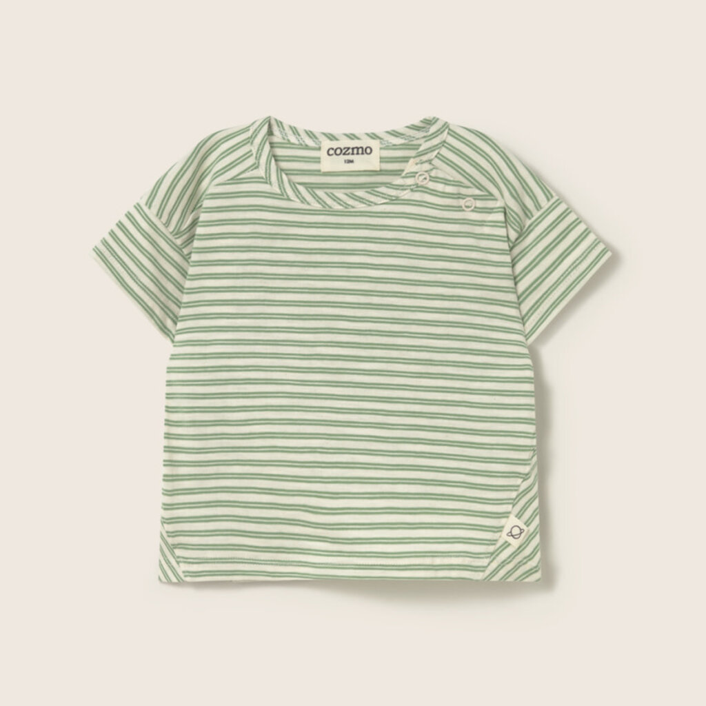 Cozmo Striped Slub Cotton Baby T-Shirt Green-Striped Slub Cotton ss26