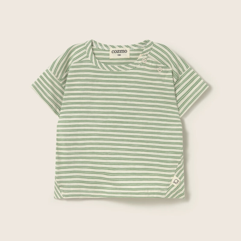 Cozmo Striped Slub Cotton Baby T-Shirt Green-Striped Slub Cotton ss26
