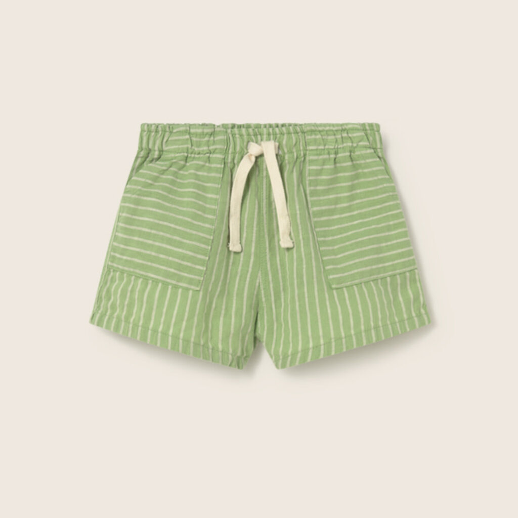 Cozmo Striped Linen-Look Cotton Baby Shorts Green-Striped Linen Look Cotton ss26