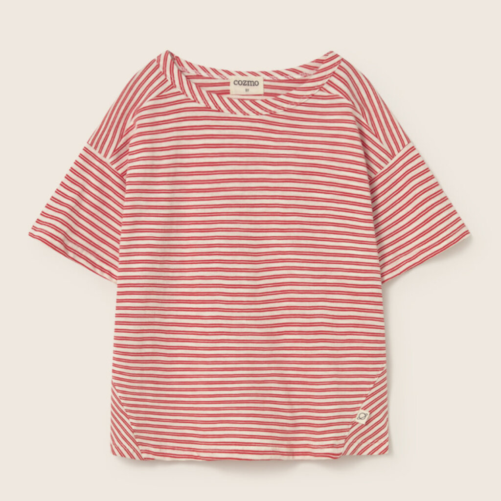 Cozmo Striped Slub Cotton T-Shirt Tomato-Striped Slub Cotton ss26