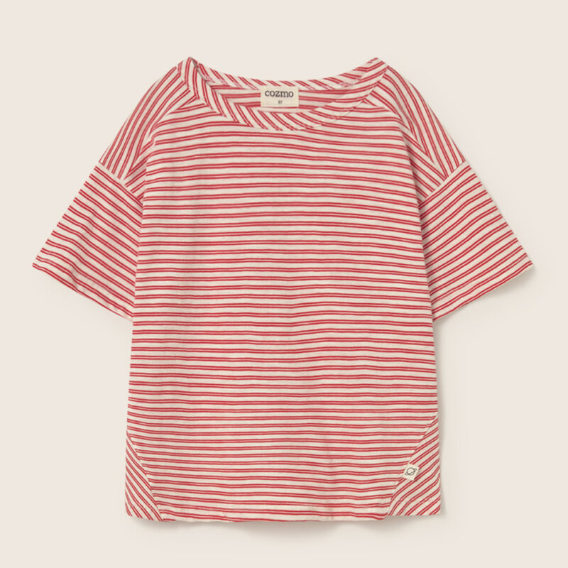 Cozmo Striped Slub Cotton T-Shirt Tomato-Striped Slub Cotton ss26