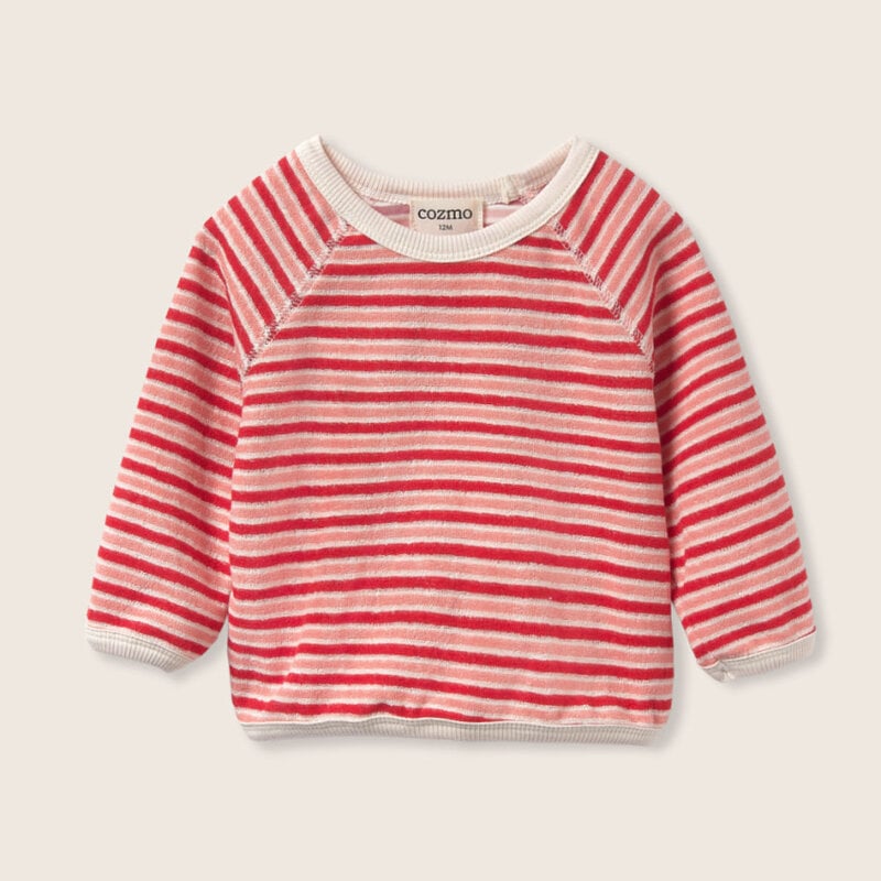 Cozmo Striped Terry Cloth Baby Sweatshirt Pink Tomato-Striped Terry Cloth ss26