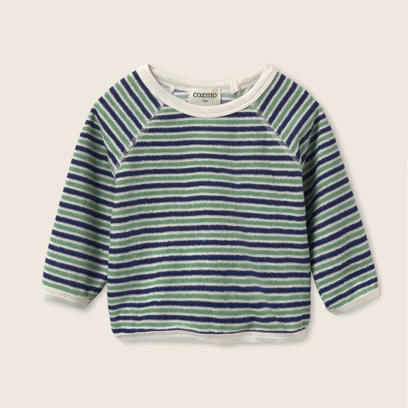 Cozmo Striped Terry Cloth Baby Sweatshirt Blue Green-Striped Terry Cloth ss26