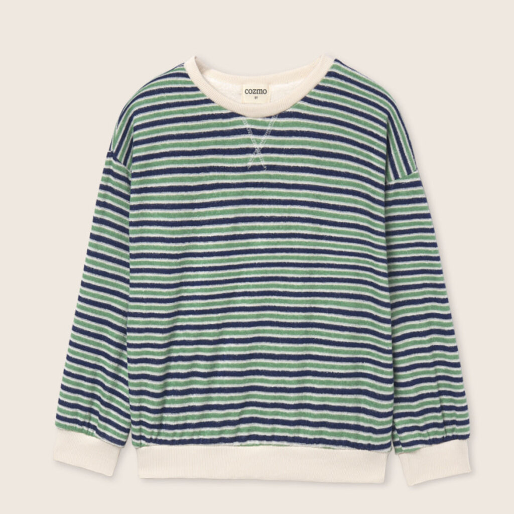Cozmo Striped Terry Cloth Sweatshirt Blue Green-Striped Terry Cloth ss26