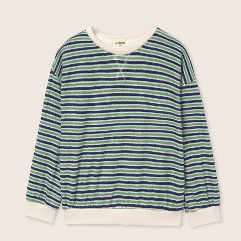 Cozmo Striped Terry Cloth Sweatshirt Blue Green-Striped Terry Cloth ss26