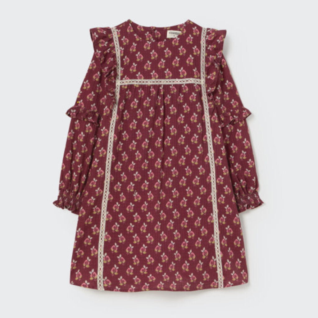 Cozmo Bloom Textured Dress Burgundy-Bloom Textured Cotton