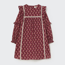 Cozmo Bloom Textured Dress Burgundy-Bloom Textured Cotton