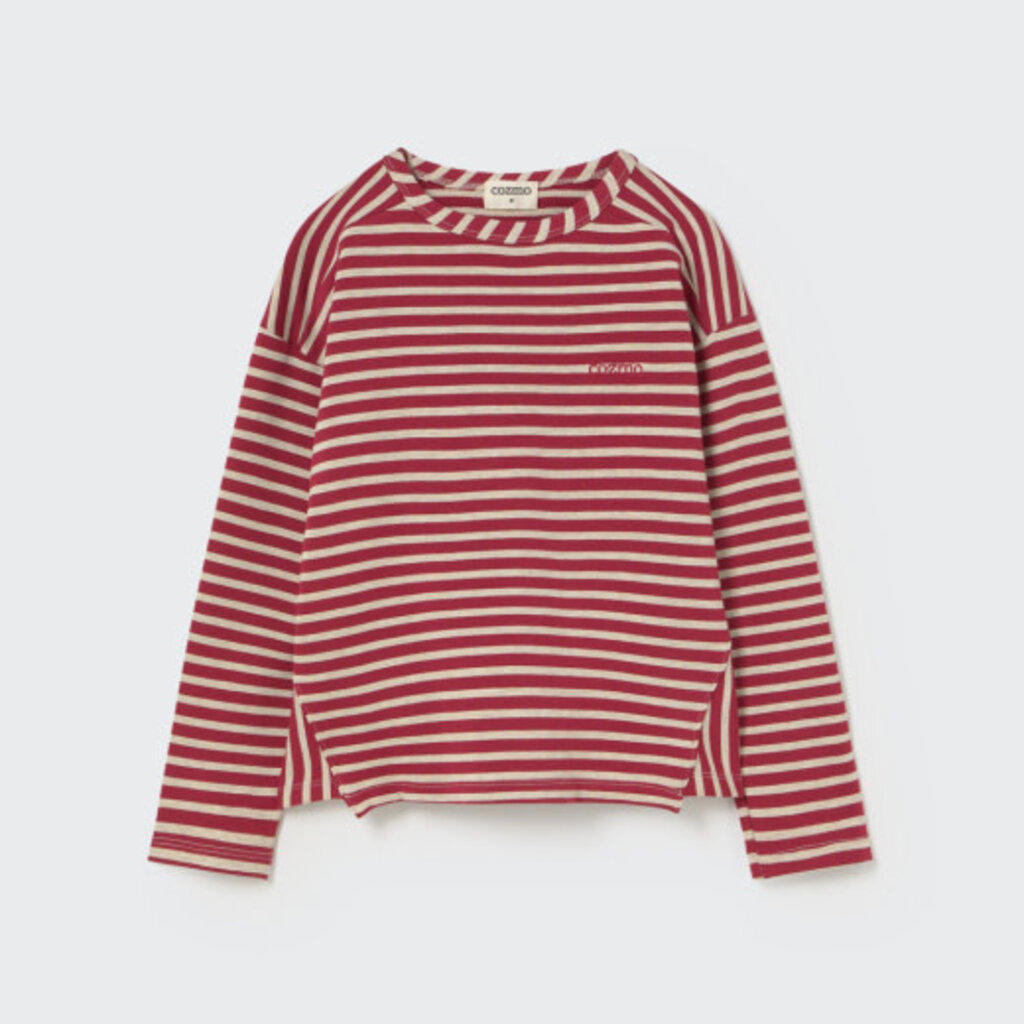 Cozmo Striped Elastic Fleece T-Shirt Burgundy-Striped Elastic Fleece