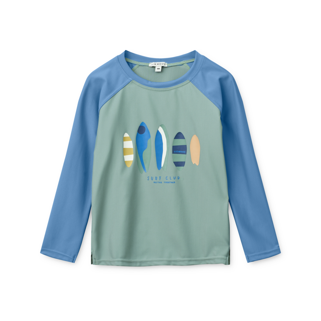 Liewood Noah Placement Longsleeve Swim Tee Boards / Light peppermint ss26