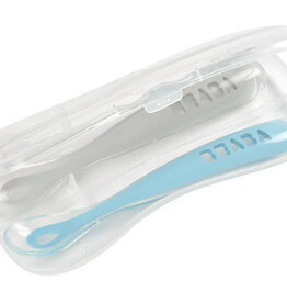 Beaba Set van 2 siliconenlepels - 1ste leeftijd met reisetui (mistgrijs+windy blue)