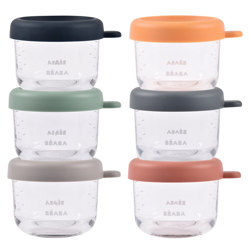Beaba Set van 6 glazen bewaarpotjes 150 ml (Sunrise color mix)