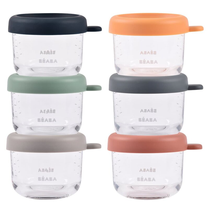 Beaba Set van 6 glazen bewaarpotjes 150 ml (Sunrise color mix)