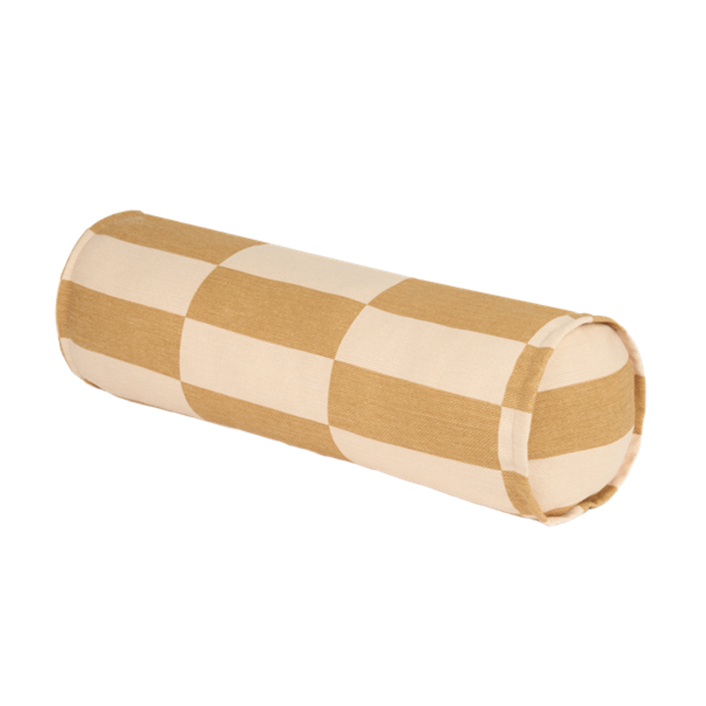 Nobodinoz Cylinder cushion Vibes mustard and sand tiles