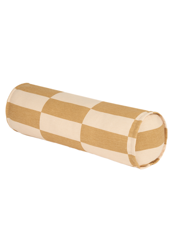 Nobodinoz Cylinder cushion Vibes mustard and sand tiles